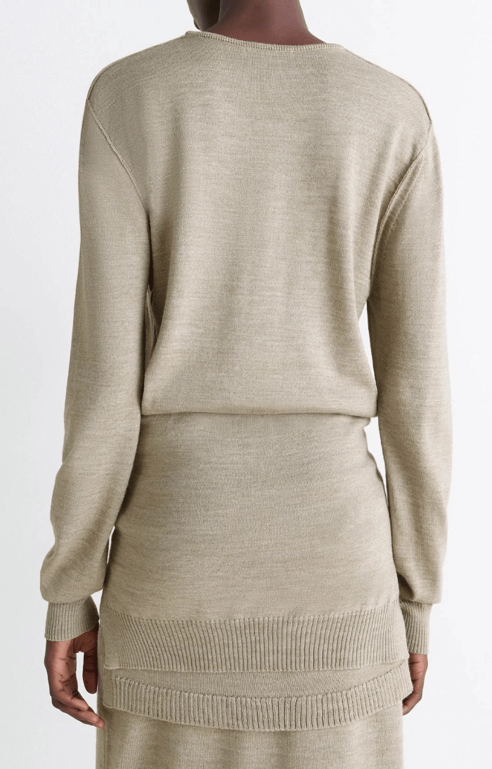 TROMPE L'OEIL CREW NECK JUMPER - LIGHT TAUPE