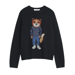 (W) Maison Kitsune Dressed Fox Intarsia Wool Jumper Black