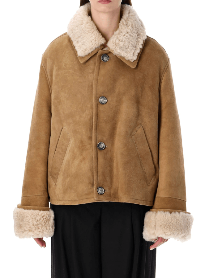 CAMEL Brown Shearling Buttonned Jacket