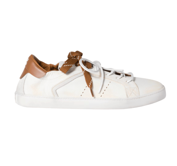 White/cognac Deco' Leather Sneakers