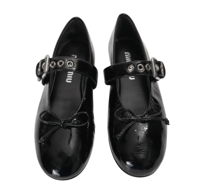 Miu Miu Black Ballerina Flats in Patent Leather 