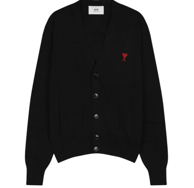 Red Heart Logo Merino Wool Cardigan - Black