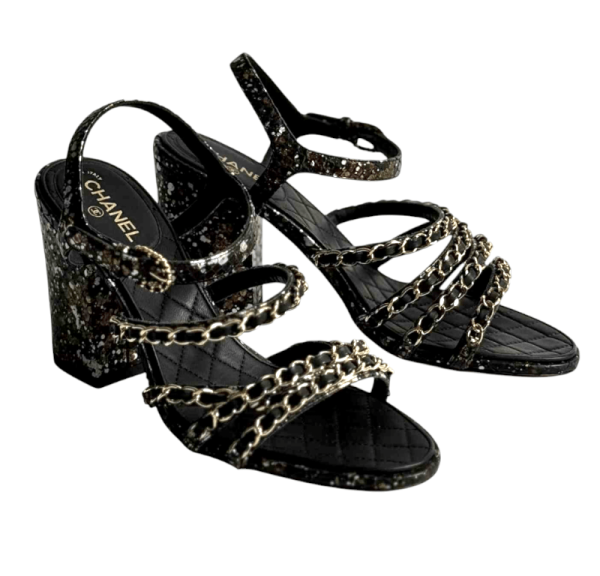 Chanel CC Logo Chain Link Ankle Strap Sandal Heel