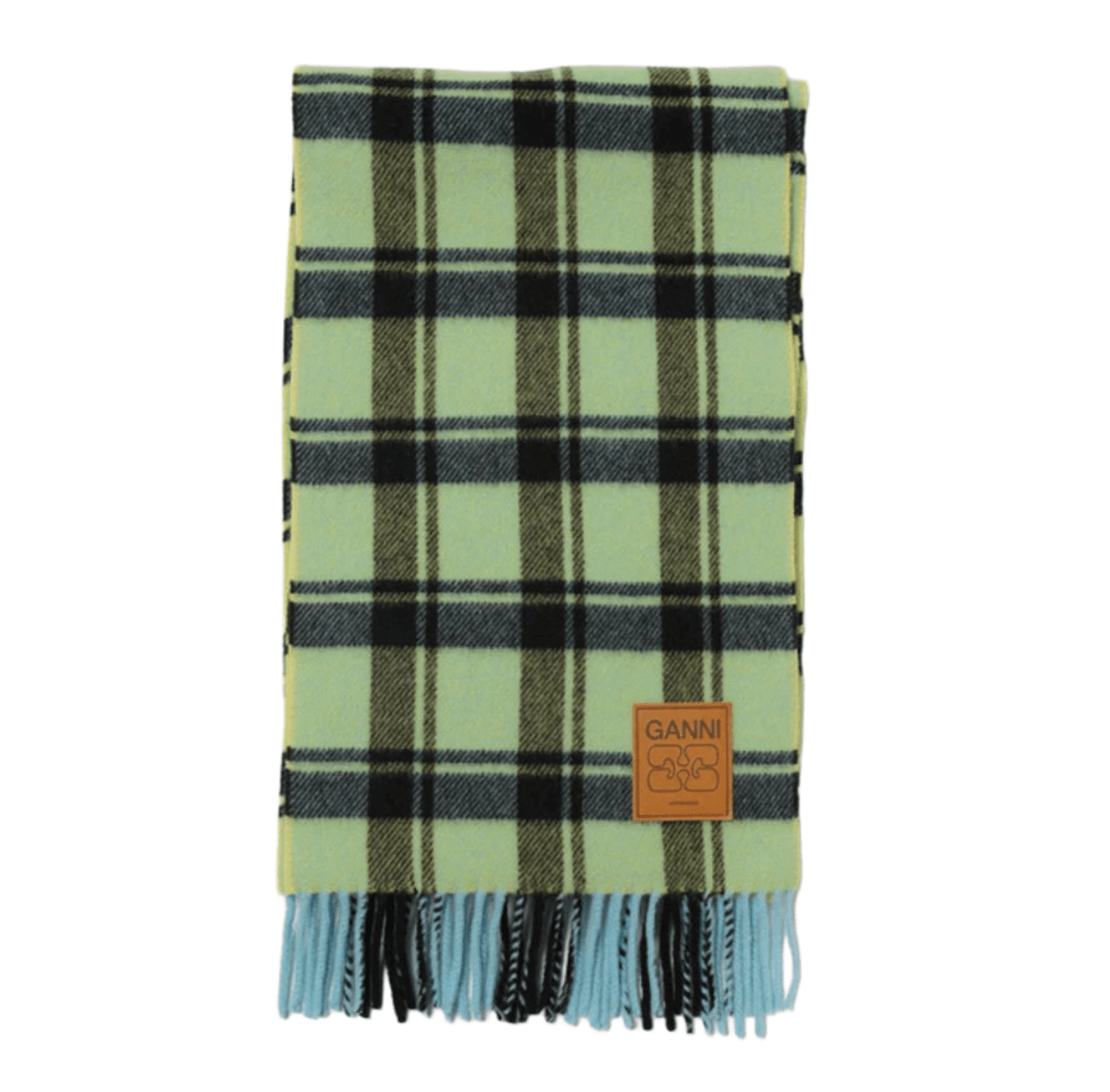 Ganni Check Wool Scarf Green