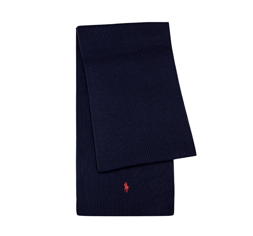 Logo-embroidered ribbed wool scarf