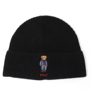 Polo Bear Ribbed Knit Beanie Black