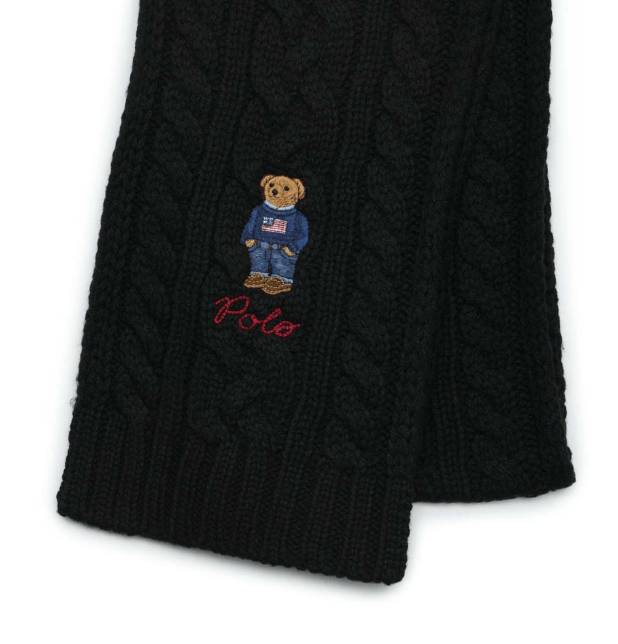Polo Ralph Lauren American-flag bear embroidered cable-knit wool scarf