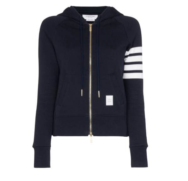 Thom Browne Diagonal Armband Cotton Zip-Up Hoodie 