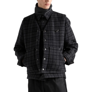 Prada Virgin Wool Checked Shirt Jacket with logo