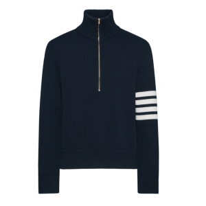 Thom Browne Merino Wool 4-Bar Funnel Neck Pullover Navy