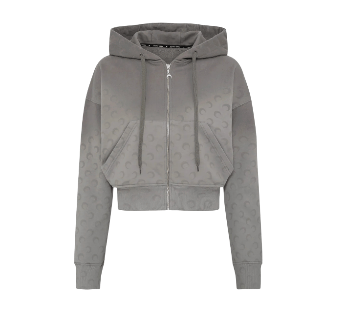 FADED MOON FLEECE CROPPED ZIPPED HOODIE