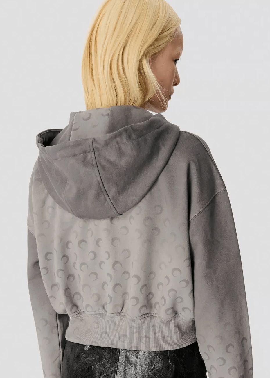 FADED MOON FLEECE CROPPED ZIPPED HOODIE