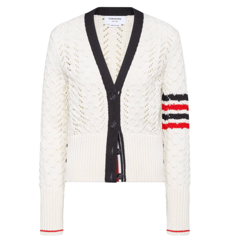 Cable Pointelle Stitch Merino Wool 4-Bar Cardigan