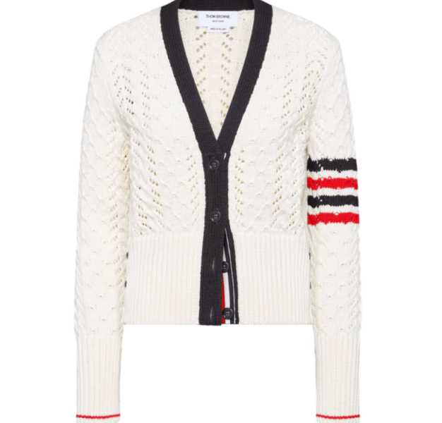 Cable Pointelle Stitch Merino Wool 4-Bar Cardigan