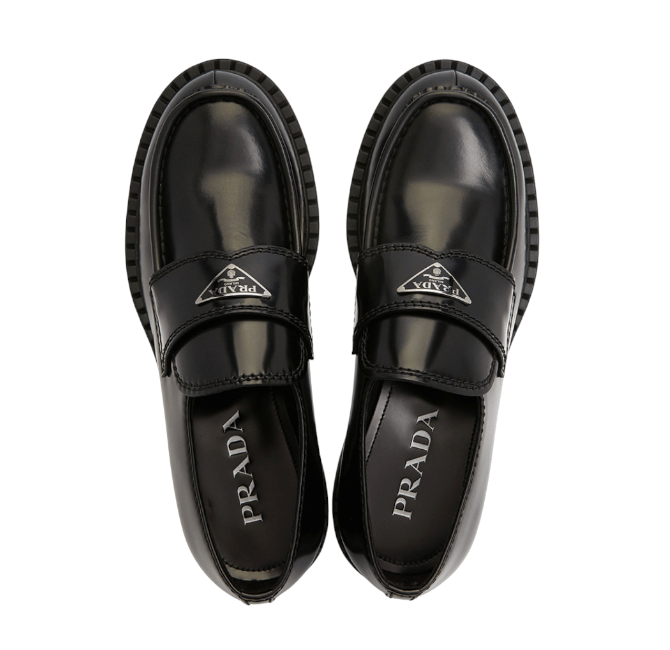 Prada Chocolate Brushed Leather Loafers Black