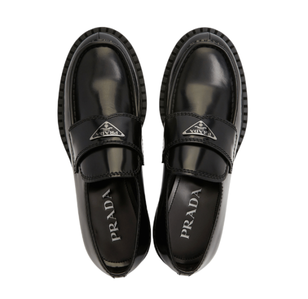 Prada Chocolate Brushed Leather Loafers Black