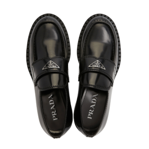 Prada Chocolate Brushed Leather Loafers Black