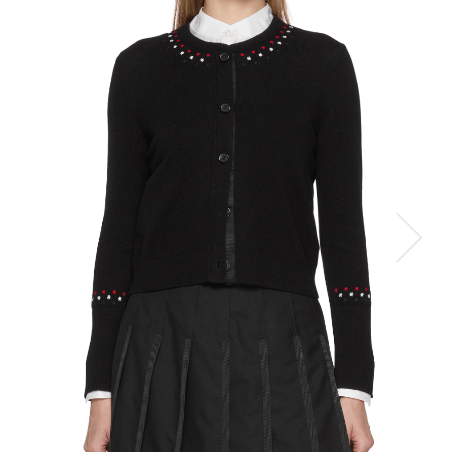 THOM BROWNE Embroidered Jersey Stitch Cropped Cashmere Blend Knit Cardigan