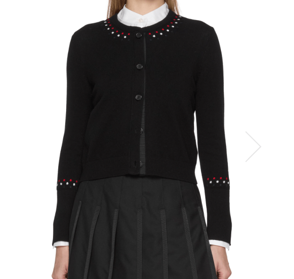 THOM BROWNE Embroidered Jersey Stitch Cropped Cashmere Blend Knit Cardigan
