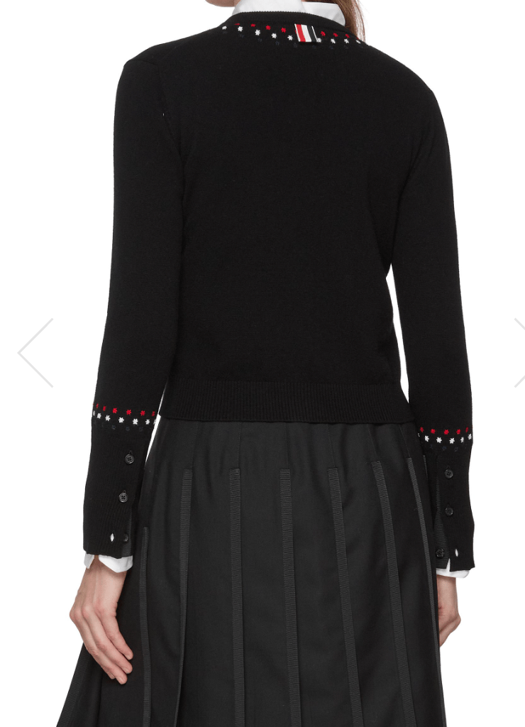 THOM BROWNE Embroidered Jersey Stitch Cropped Cashmere Blend Knit Cardigan