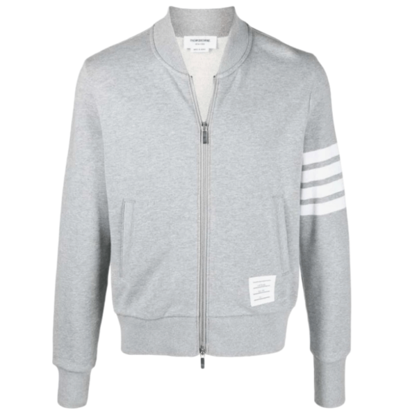 Thom Browne Loopback Terry Engineered 4-Bar Bomber Jacket Light Grey