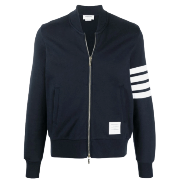 Thom Browne Loopback Terry Engineered 4-Bar Bomber Jacket Navy