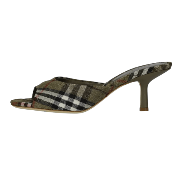 (W) Burberry Check Sandals Heels Khaki