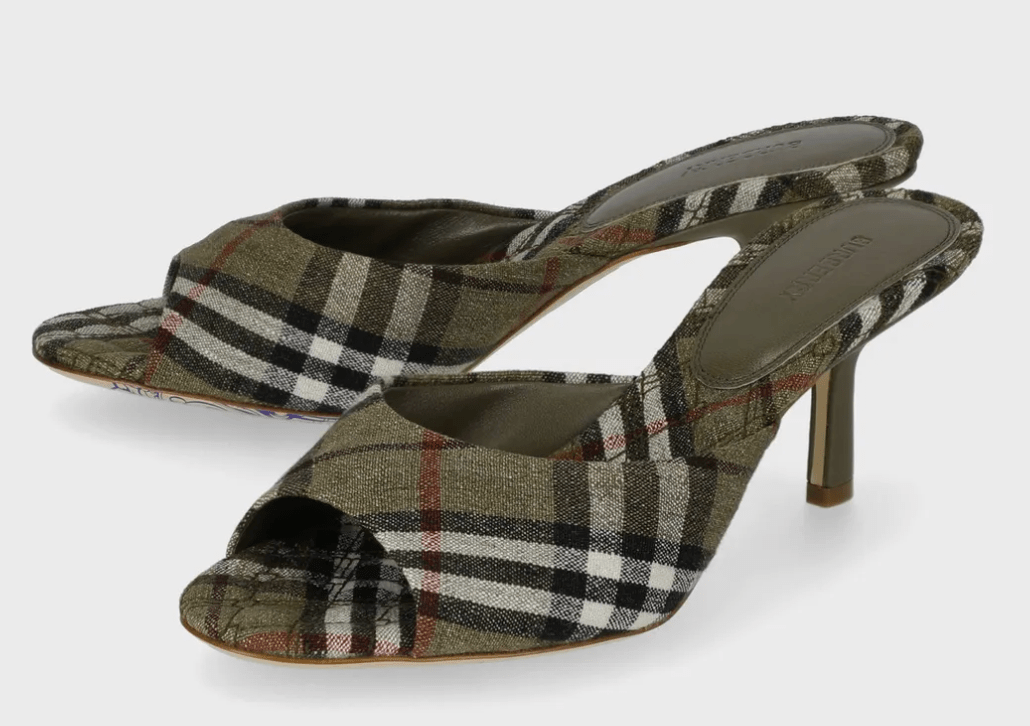 (W) Burberry Check Sandals Heels Khaki