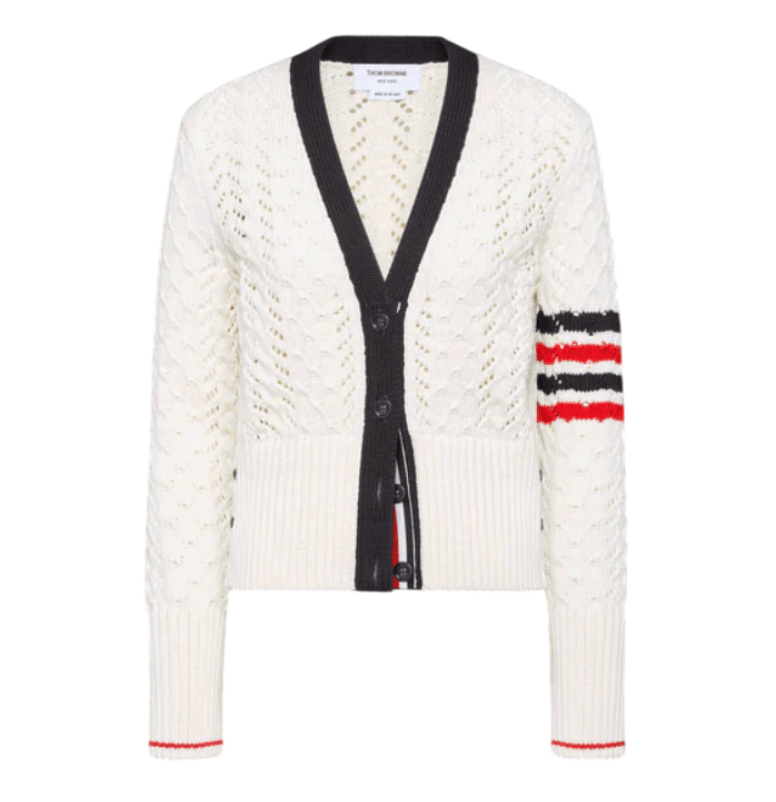 Cable Pointelle Stitch Merino Wool 4-Bar Cardigan