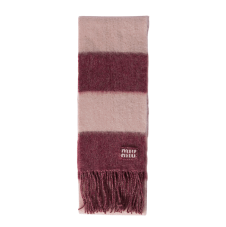 Amaranth/peach Wool Scarf With Fringes