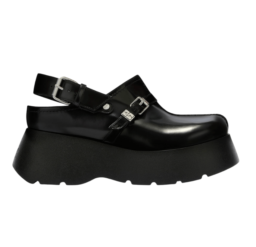PLATFORM CLOGS IN BLACK OLEATEX 