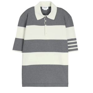 Thom Browne Rugby Stripe Milano Stitch Polo Grey