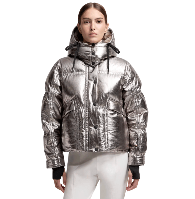 Silver Calaque Metallic Hooded Down Ski Jacket - Short Down