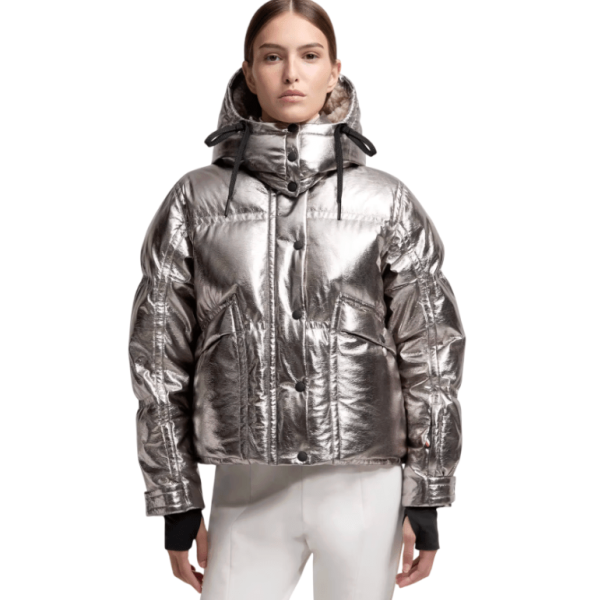 Silver Calaque Metallic Hooded Down Ski Jacket - Short Down