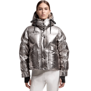 Silver Calaque Metallic Hooded Down Ski Jacket - Short Down