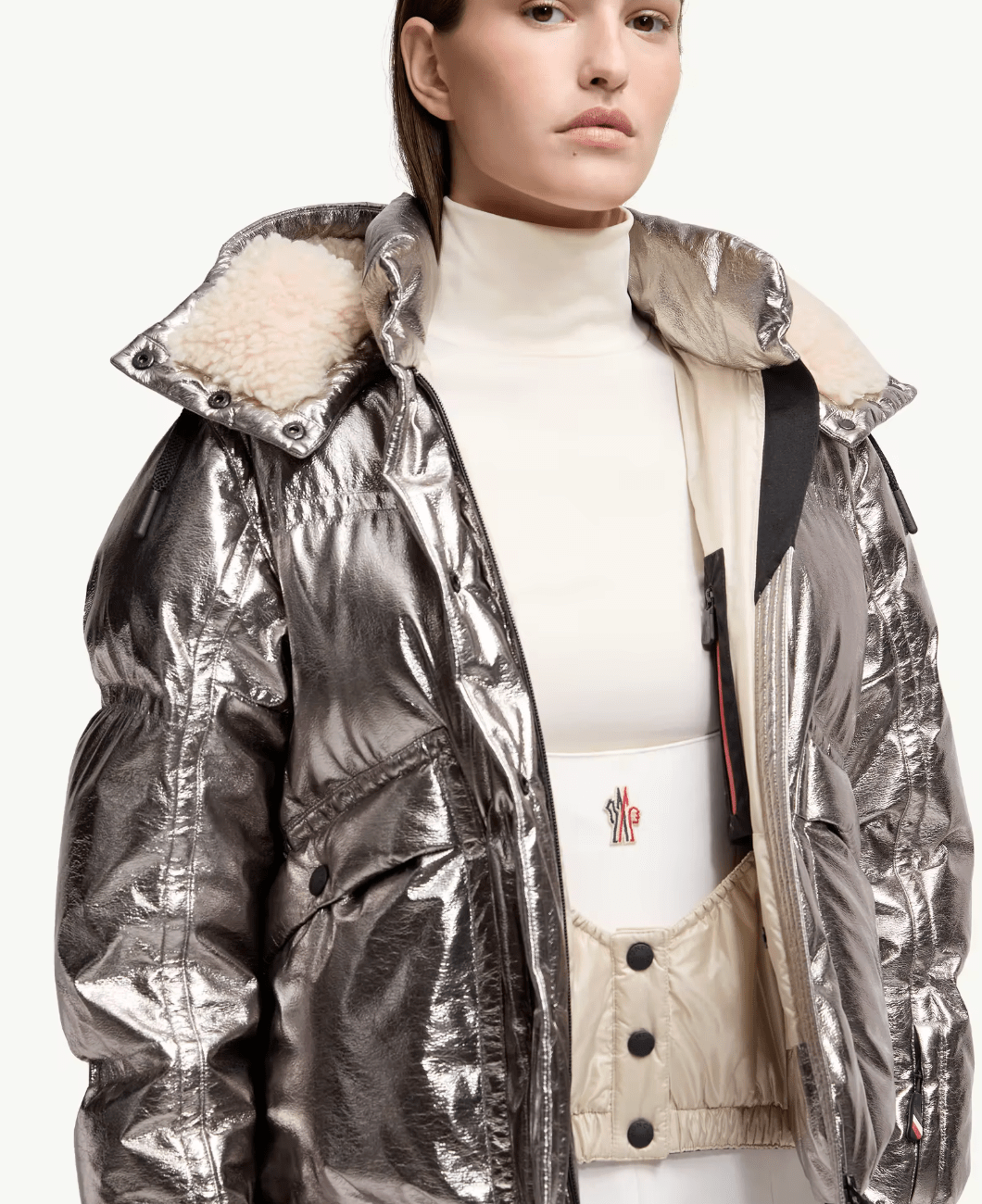 Silver Calaque Metallic Hooded Down Ski Jacket - Short Down