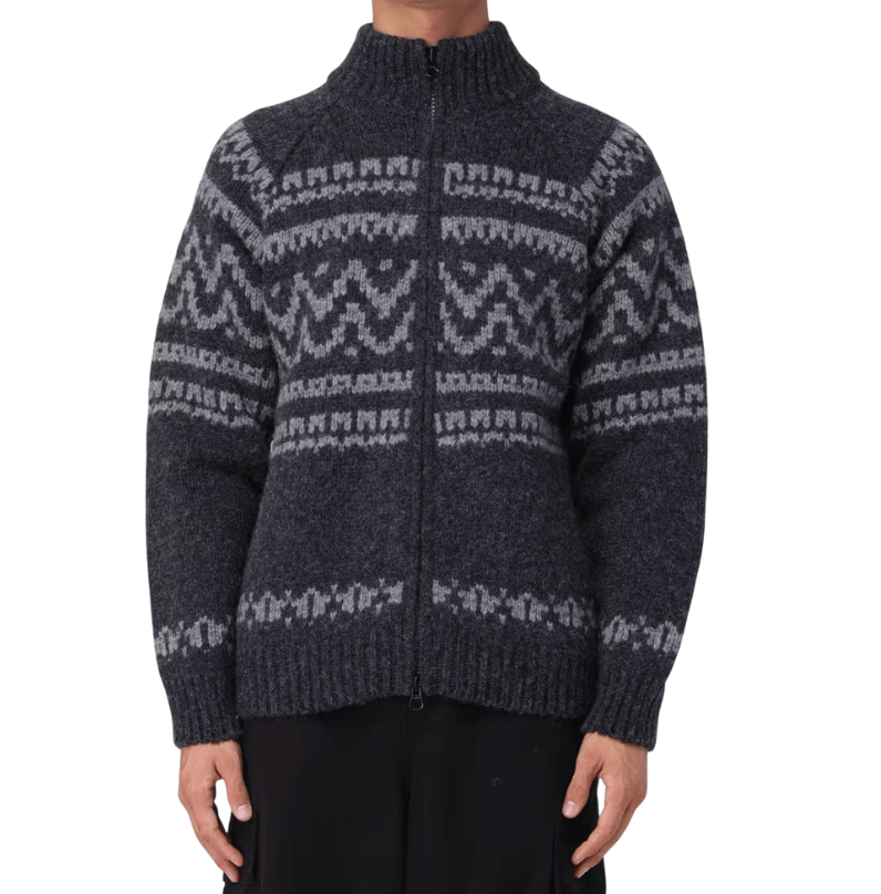 Jacquard Wool Logo Full Zip Cardigan 