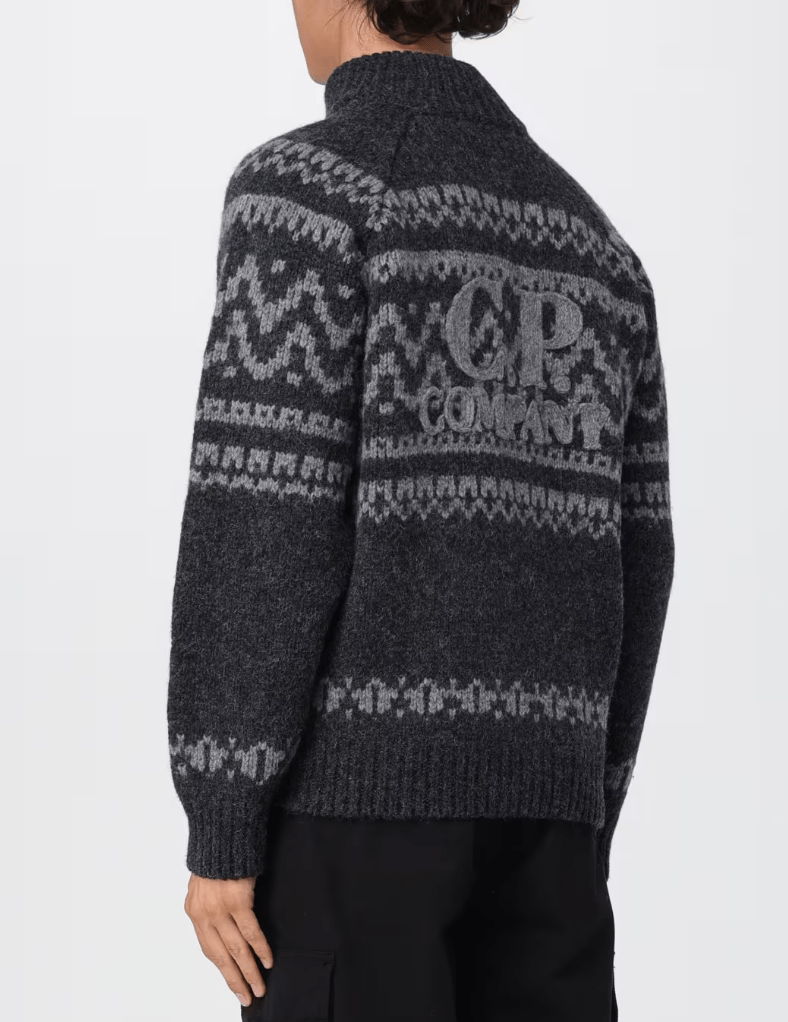 Jacquard Wool Logo Full Zip Cardigan 