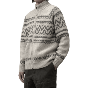 Jacquard Wool Logo Full Zip Cardigan 