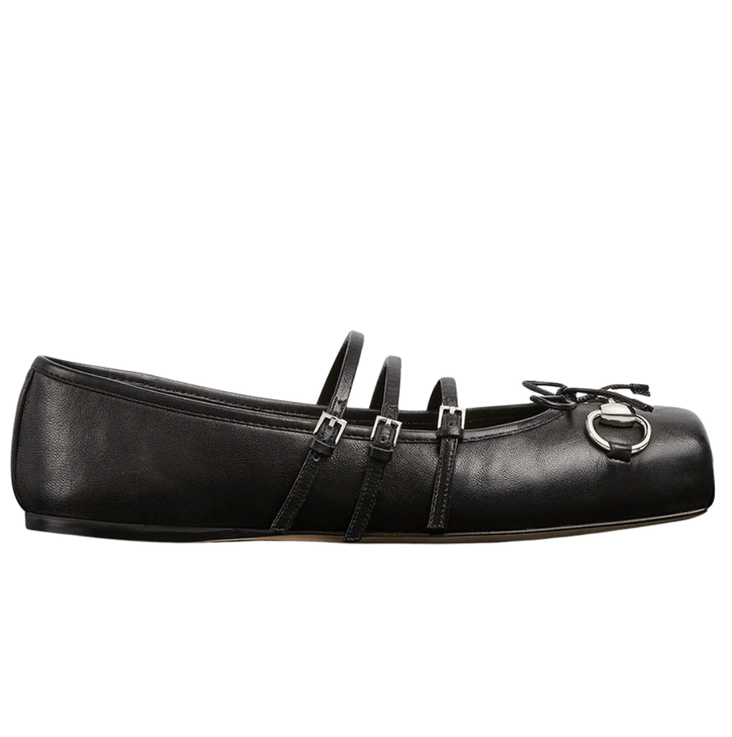 (W) Gucci Horsebit Ballet Flat Black
