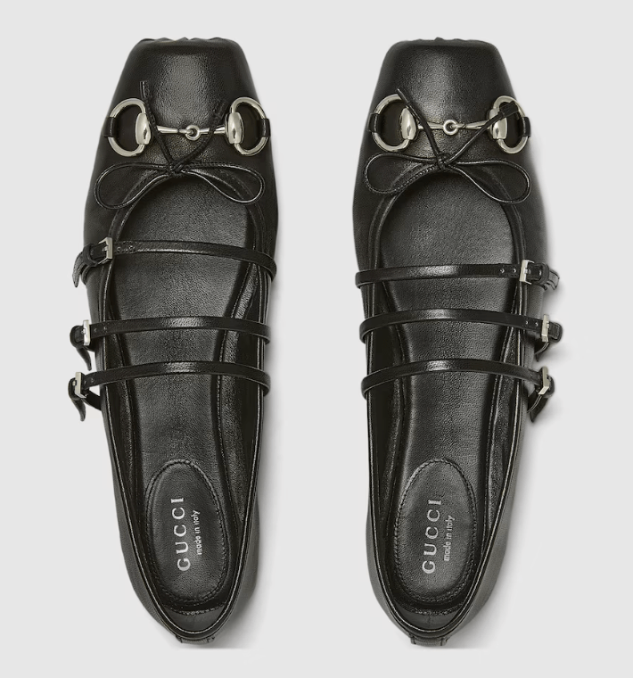 (W) Gucci Horsebit Ballet Flat Black