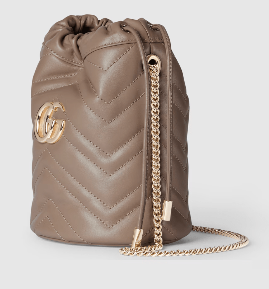 Gucci GG Marmont Mini Leather Bucket Bag Taupe