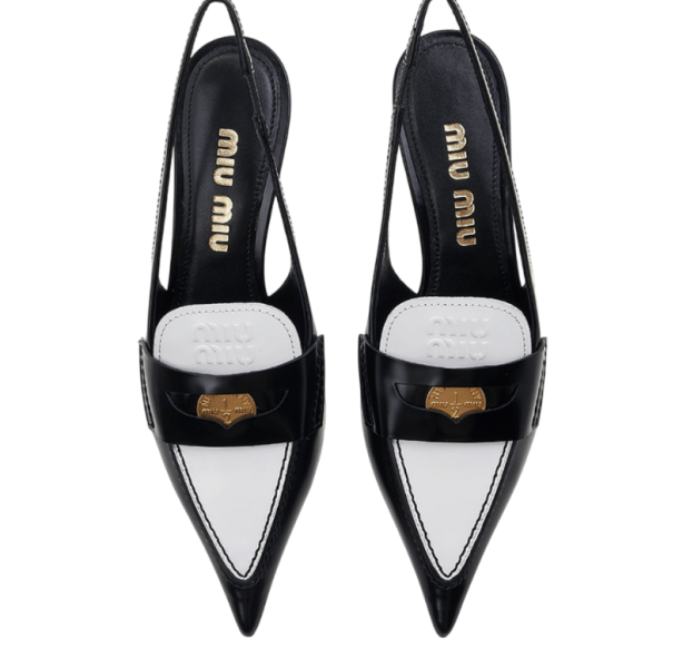 (W) Miu Miu Slingback Pumps Black White