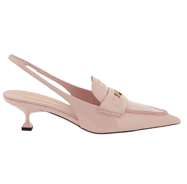 (W) Miu Miu Patent Leather Slingback Pumps Alabaster Pink