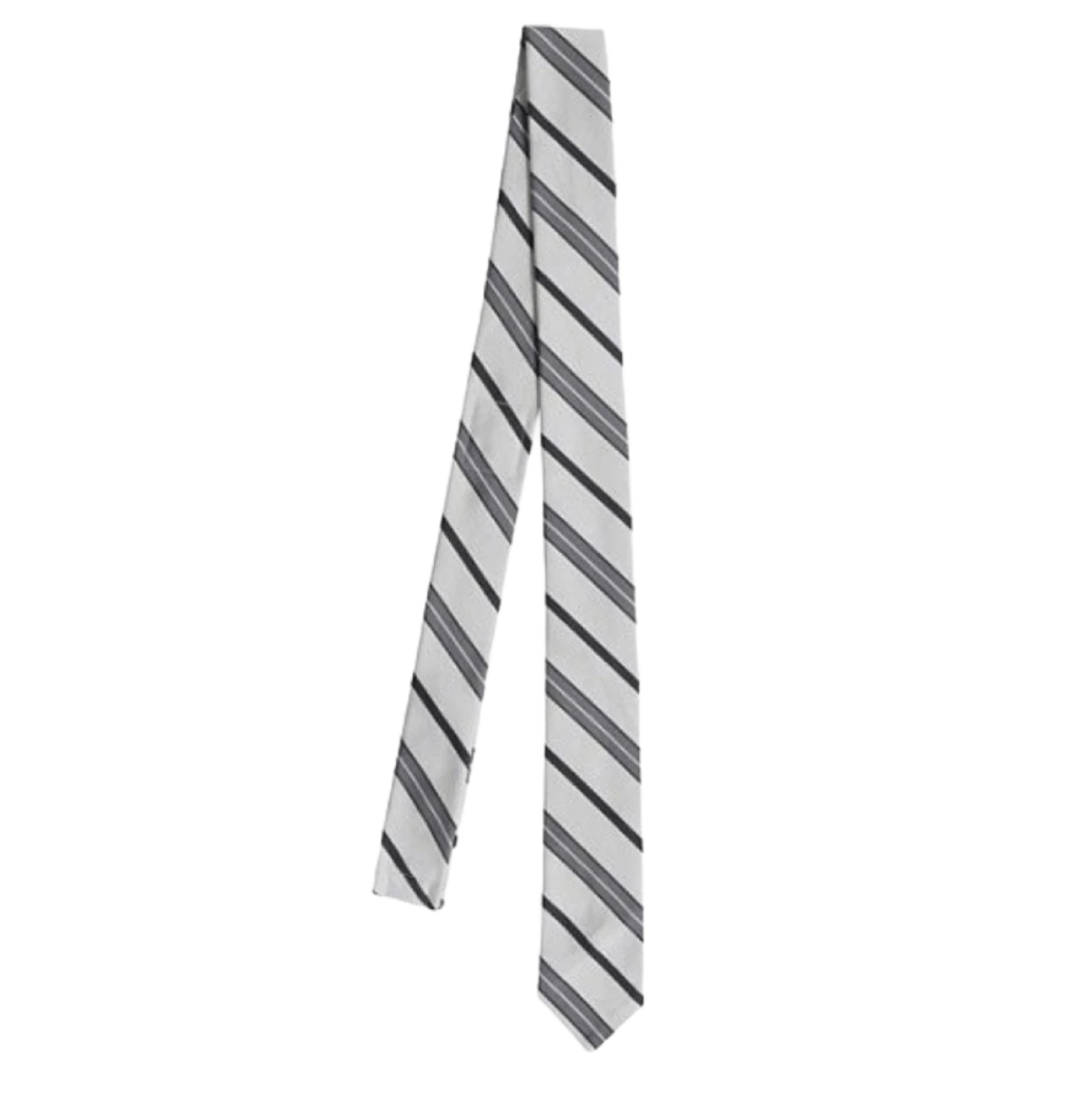 Thom Browne Classic in Variegated Rep Stripe Silk Cotton Jacquard Tie Medium Grey