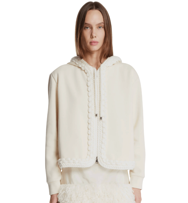 White Hoodie with Cable-Knit 