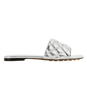 (W) Bottega Veneta Quilted Leather Padded Flat Sandal Silver