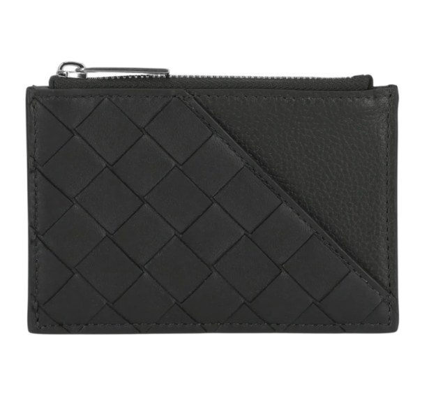 Bottega Veneta Intrecciato Diagonal Zipped Card Case Dark Green