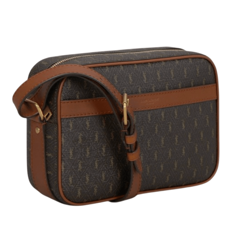 Saint Laurent Le Monogramme Camera Bag in Monogram Canvas and Smooth Leather Chestnut