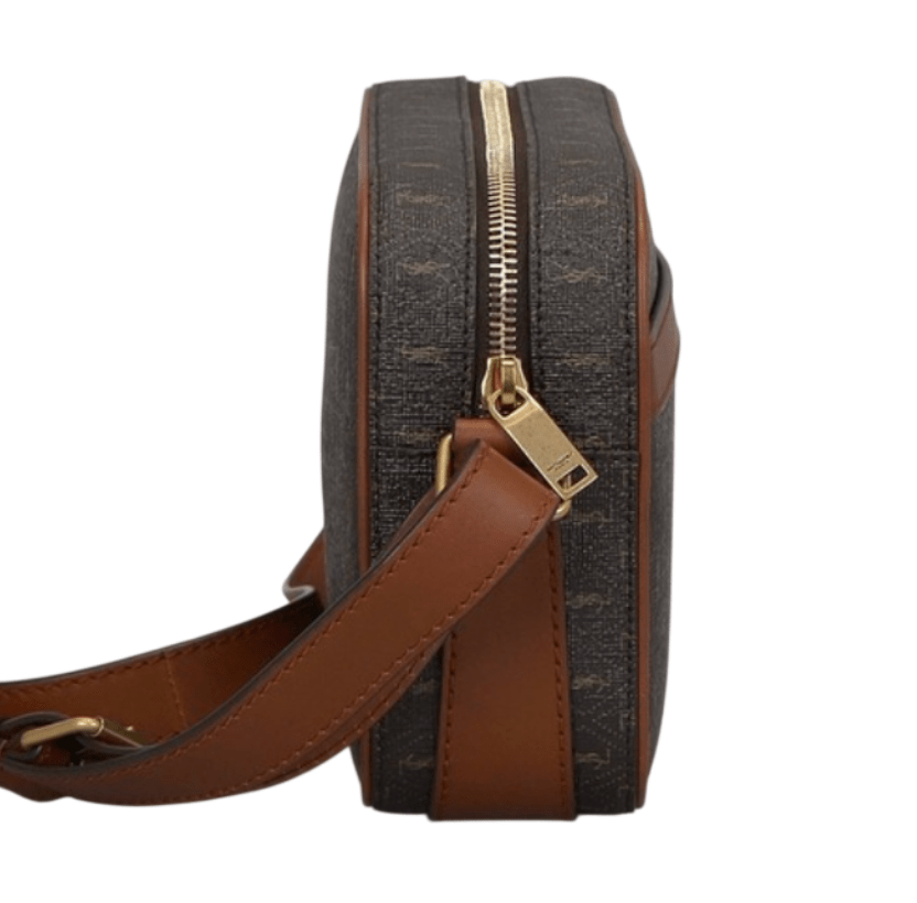 Saint Laurent Le Monogramme Camera Bag in Monogram Canvas and Smooth Leather Chestnut